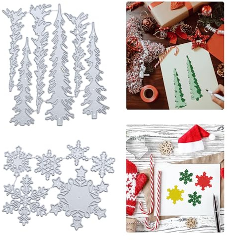 MININUSI 2 Stück Stanzschablonen Weihnachten, Kiefernbäume Stanzform, Schneeflocken Prägeschablone, Stanzformen, Stanzen weihnachten, Stanzschablonen Rahmen, Metall Stanzformen für DIY Scrapbooking