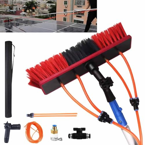 DKPLOE Teleskop Waschbürste, High Clean Teleskopstange Mit Wasseranschluss, 20m Wasserleitung 5-12Meter ausziehbar Teleskopstange，für Terrassendach Reinigung(9m)