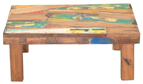 CREEDWOOD Niedriger BEISTELLTISCH Mix | Recyclingholz, Natur bunt, 60cm | Blumenhocker, Pflanzen Hocker, Natur Sofatisch, Ablagetisch, Patchwork Hocker, Beistellhocker