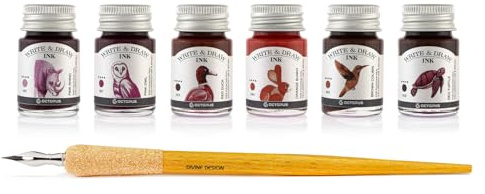 Octopus Write & Draw Ink DESERT, 6x10 ml, wasserfest, mit Zeichenfeder | 6 intensive Pigmenttinten mit Holz-Zeichenfeder, für Zeichnen, Kalligrafie, Comics, Manga und kreative Schrift