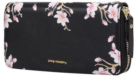 Pomelo Best Womens Wallet RFID Blocking Leather Multi Credit Card Zip Around Long Wallets Wristlet Large Capacity Travel for Ladies Black