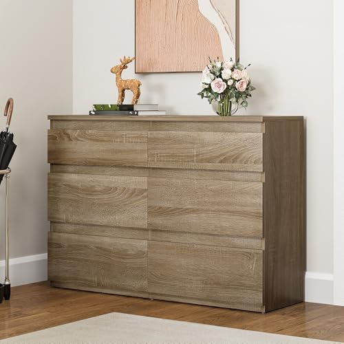 YITAHOME Komodenschrank mit 6 Schubladen, Kommode mit Schubladen, Kommode Schlafzimmer, Kommoden, Kommode Flur, Schubladenkommode, Kommode Hoch, Schubladenschrank Holz, 100 * 30 * 70cm (Sonoma)