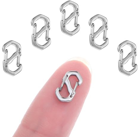 Amabro Pack de 5 Cierres de Mosquetón con Doble Apertura, Acortador de Pulsera de Collar de Acero Inoxidable, Cierres de Metal Conector de Pulsera S, Cierres para Clip de Collar (Plata)