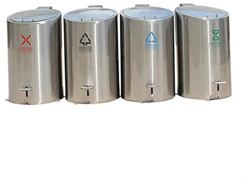 Bote de basura para patio Bote de basura de acero inoxidable for exteriores, Bote de basura con pedal de gran capacidad con tapa y asa, Contenedor de residuos clasificados combinados comerciales cilín