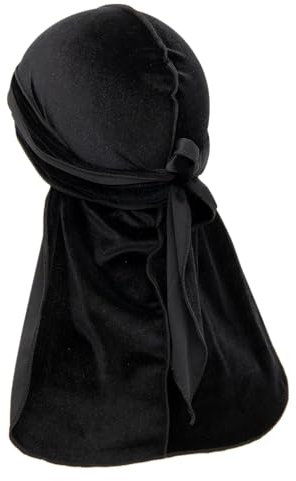 1 pieza Durags con cola larga, gorra ondulada, Durag de terciopelo, gorro pirata, hip-hop, pañuelo para la cabeza Du-rag, cabeza ajustable, correa ancha, gorro pirata para hombre y mujer, negro
