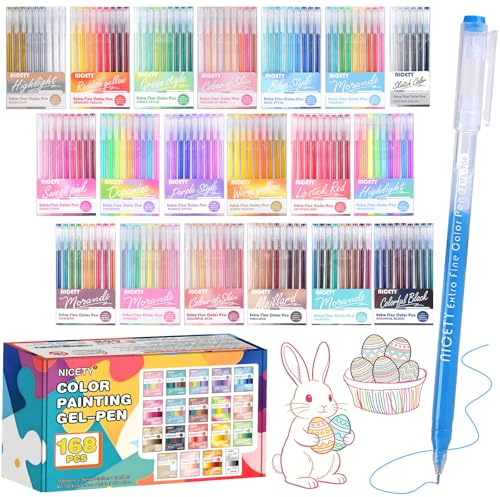 NICETY 168 colores gel bolígrafos neutros de alta capacidad, 0,5 mm, transparente, para artistas y estudiantes, dibujo, pintura, entrada escolar, regalos