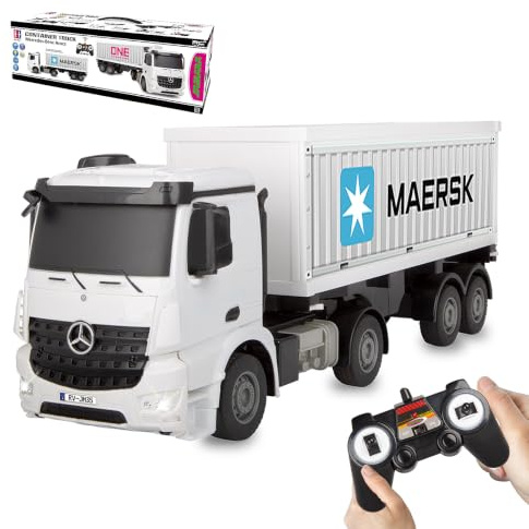 JAMARA 408300 Container Camión Mercedes-Benz Arocs 1:26 2,4 GHz – Camión RC teledirigido, Juguete para niños, Camiones vehículos Control Remoto, Regalo para niños, Sonido de Motor