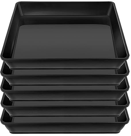 Roadoor 10-Inch Square Plastic Plant Saucer Tray, Recycled Waterproof Drip Catcher for Flower Pots, Non-Porous Base for Indoor & Outdoor Use, Water-Saving Tray Black