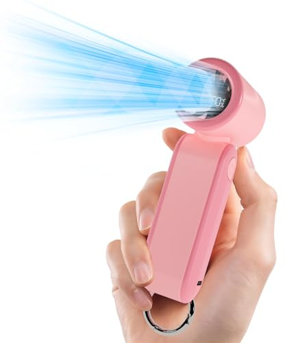 MERTTURM Turbo Mini Ventilator 17400U/MIN, Handventilator Akku Aufladbar Klein & Leistungsstark mit LED-Display, 5 Stufen, Bis zu 8h Laufzeit, Kühlventilator für Camping, Reisen, Strand-Korallenrosa