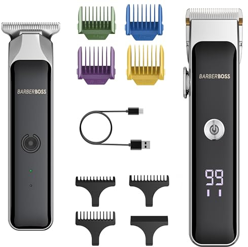 BarberBoss Gesichtshaarschneider für Männer, Doppel-Bartschneider, wiederaufladbarer Haarschneider, Pflegewerkzeug mit Keramikklinge und Längenwahl, Stromversorgung über USB mit LED-Leuchtanzeigen