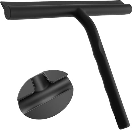 CNMTCCO Duschavdragare, 21 cm silikonavdragare dusch med magnetiska krokar, utan borrning, självhäftande för dusch, badrum, kakel, fönster (svart