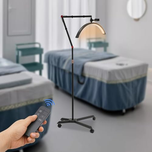 HUSPOO Halbmond Wimpern Lampe - LED Bodenlampe Beauty-Lampe Stehend für Wimpernverlängerung, Kopf 360° Verstellbar, 3200K-5600K, Beleuchtung Licht für Schönheit, Tattoos, Maskenbildner