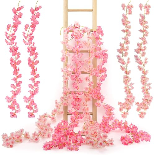 4 StüCk KüNstliche KirschblüTen Girlande Blumenranke,180cm KirschblüTen Deko,KüNstliche Blumengirlande Deko,KüNstliche Blumne KirschblüTen Girlande füR Hochzeit, Party, Haus, Garten Dekoration