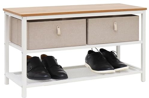 DuneDesign Schuhbank mit Sitzfläche Holz - 80x30x45 Schuhregal mit Aufbewahrungsboxen - Schuhschrank mit Sitzbank - Garderobenbank mit Schuhkommode - Flur Bank mit Stauraum - Schuhablage für Garderobe