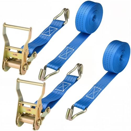 Ratchet Straps - 2 Pack 1.5 Inch Heavy Ratchet Duty Tie-Down Straps, Cargo Straps Ratcheting with Double J-Hook, 4400 LB Break Strength for Moving Cargo,Trucks,Trailer,Motorcycle,Kayaks,Car Roof(Blue)