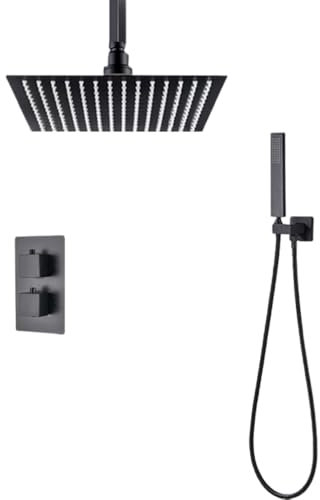 shower sets for bathroom Thermostatic Black Shower Faucet Brass Concealed Install Bathroom Faucets Rainfall 8/10/12/16 inch Hot Cold Water Mixer Tap 2-Way 16 inch head