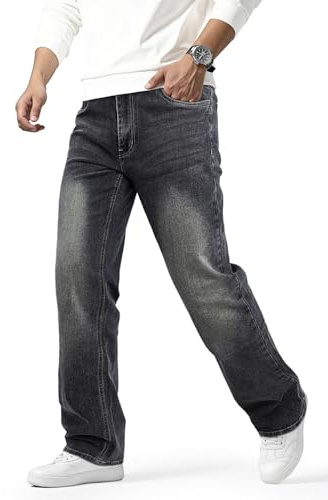Mens Relaxed Fit Jeans Stretch Straight Fit Jeans for Men Tapered Denim Pants Light Grey 36×30