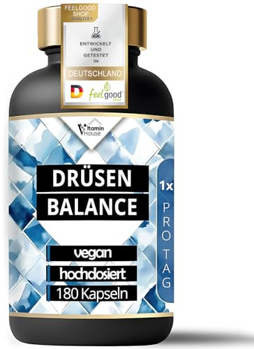VitaminHouse DRÜSEN BALANCE - Energiestoffwechsel & Müdigkeit - 180 Kapseln | Hochdosiert, Bio, Vegan, Aus Deutschland. Thymian Extrakt. Vitamin B12: weniger Müdigkeit. Vitamin B6: normales Nervensystem