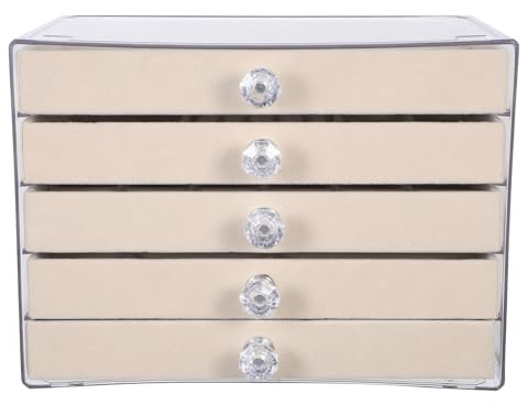 FOMIYES Portagioie in acrilico con 5 cassetti, portaorecchini, organizer, collane, anelli, braccialetti, espositore per donne e ragazze