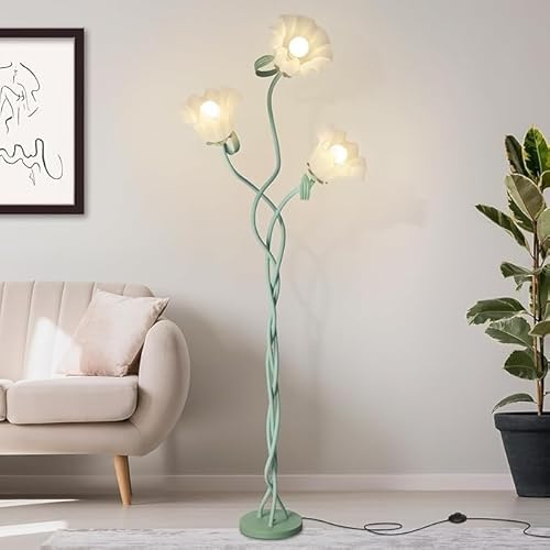 ELINKUME Vintage 3 Köpfe Blume Bodenlampe für Salon, 3 Farbtemperaturen Bodenlampes hoch mit Gansnack einstellbar, 67 Moderne 3 Köpfe Blumen Lampen für Zimmer Büro Lesen Dekor