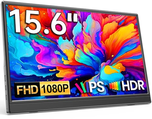 KQC Monitor portátil de 15.6 pulgadas, pantalla IPS FHD 1080P, ultra delgado, USB-C HDMI, monitor de viaje con soporte, extensor de pantalla de bisel cero para laptop, Mac, teléfono, PS, Xbox, Switch