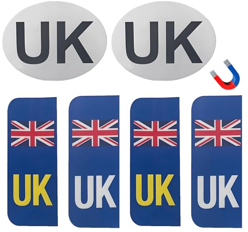 Suupii 4 Pcs Number Plate Sticker And 2 Pcs Magnetic Cars Sticker, Uk Stickers for Car Europe Uk Car Stickers for Europe, Easy to Attach Sign fors Trucks, Cars Decals Applicable to Travel
