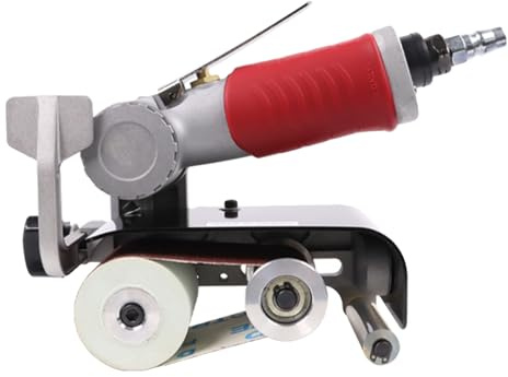 Lijadora de banda neumática, lijadora de banda neumática de mano de 7000 RPM, ángulo de mango ajustable, trefiladora, pulidora multifunción para madera, metal y aluminio