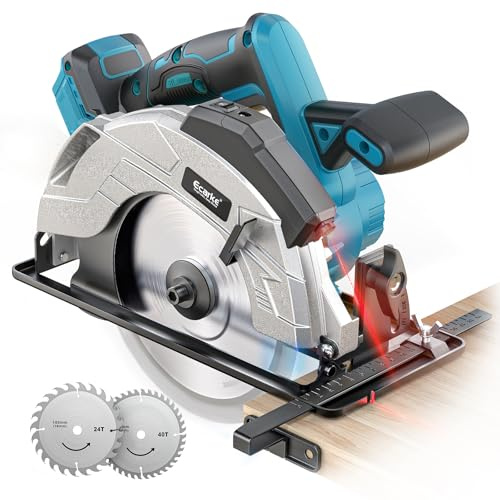 Ecarke Cordless Circular Saw 7-1/4 Compatible with Makita 18v Battery(Bare Tool), 5000RPM Electric Circular Saw with Laser Guide, 2 Blades(24T & 40T), 0-45° Bevel Cutting, Max 2-1/4 Depth for Wood