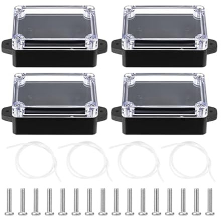 FUBESK 4pcs Waterproof Junction Box, ABS Plastic Project Box 83 x 58 x 33 mm, Black Transparent Electrical Enclosure for Outdoor and Indoor Use