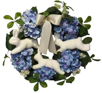 Corona de boj 2026 para todo el año – Elegante decoración verde para la puerta principal (azul, 55 cm)