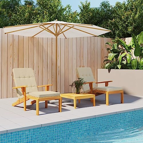 BARULUOAKLIFE Beige Oxford Fabric Deck Chair Cushion Set of 2, Breathable Polyester Outdoor Seat Cushions with Non-Slip Design and Secure Straps for Patio Garden Furniture