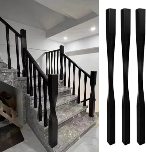Poteau de Rampe d'escalier torsadé Noir, Poteau de balustre d'escalier carré en Bois, Colonne de Balustrade d'escalier intérieur, Poteau de Main Courante de Rampe d'escalier (2 pièces)
