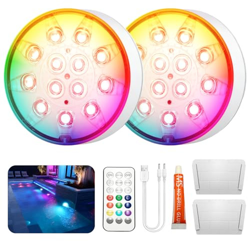 HOSSOM 2 Stück Poolbeleuchtung Unterwasser Licht mit Fernbedienung, RGB Schwimmende Pool Beleuchtung, IP68 Wasserdicht Pool Beleuchtung für Schwimmbad Teichbeleuchtung Brunnen Teich Aquarium