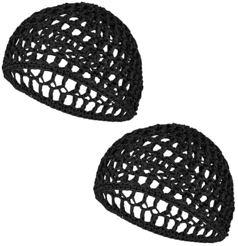 2 Pcs Hair Nets for Sleeping Crochet Mesh Wrap Caps for Silk Press Protection Adjustable Net Mesh Braided Weaving Reusable Bonnets Hair Wrap for Women Curly, Straight Hairs, Wig Protection, Black