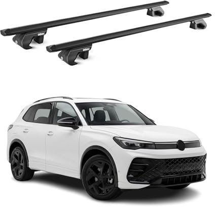 OMAC Dachträger für VW Tiguan mk3 2024-2026 Aluminium Schwarz | TÜV geprüft, bis 90 kg Traglast, T-Nut-Befestigung, für Standard-Dachreling geeignet, Querträger, Grundträger