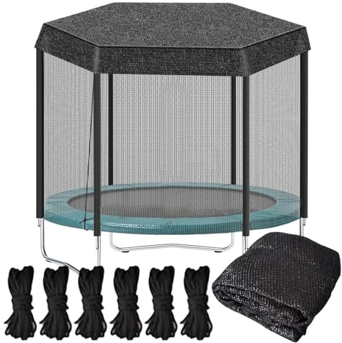 Housse d'ombrage de Trampoline, Ø305cm Toit Pare-Soleil pour Trampoline 6 Poteaux avec Cordes, Anti-UV & imperméable, Anti-poussière, Accessoires Trampolin pour Extérieur