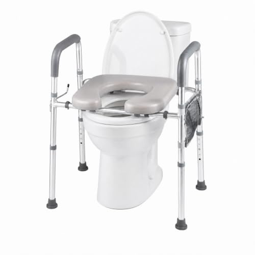 RELAX4LIFE Rehausseur Toilette Adulte Réglable en Hauteur et Largeur | Cadre Toilette avec Accoudoirs, Siège de Toilette Antidérapant pour Personnes Âgées/Handicapées/Enceintes, Charge 175KG