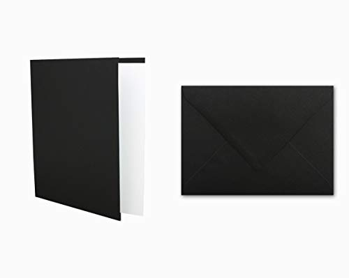 Einladungskarten inklusive Briefumschläge & Einlegeblätter - 25er-Set - Blanko Klapp-Karten in Schwarz - bedruckbare Post-Karten in DIN B6 Format - speziell zum Selbstgestalten & Kreieren
