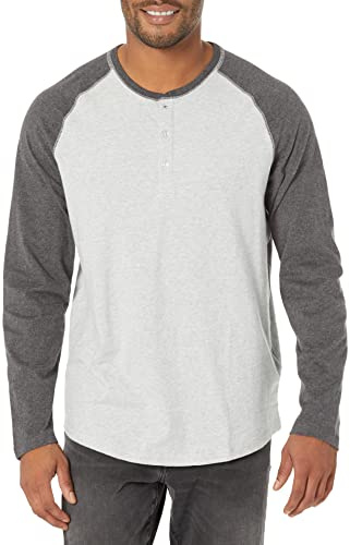 Amazon Essentials Men's Långärmad Henley-skjorta med normal passform (finns i Big & Tall), Kolsvart ljung/Ljusgrå ljung, L