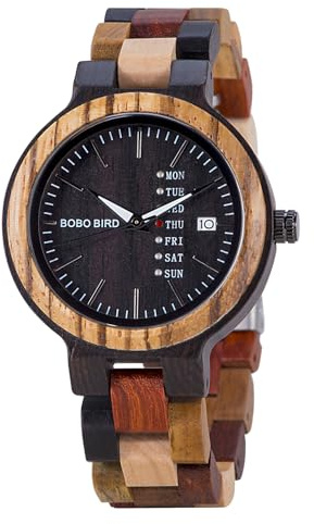 GUANKE Women's Wooden Colorful Bamboo Watches for Men & Women with Week & Date Display - Handmade Natural Wood Casual Wrist Watches - Personalized Decor