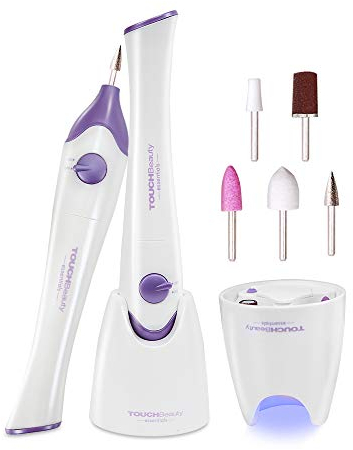 Lima de Uñas Electrica, TOUCHBeauty Kit Manicura Eléctrico, Set de Manicura y Pedicura Eléctrico con 5 accesorios para el cuidado de las uñas, Sistema de pulido para las uñas AG-1335 (Morado)