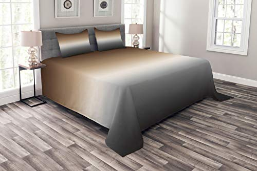 ABAKUHAUS Ombre Tagesdecke Set, Braun und Grau Muster, Set mit Kissenbezügen Waschbar, für Doppelbetten 220 x 220 cm, Braun Grau