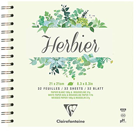Clairefontaine 975178C Quaderno a Spirale Erbario - 32 fogli carta da disegno Bianco e Divisori Morbidi - 21x21 cm 180g - Ideale per Conservare Foglie, Fiori e Piante essiccate