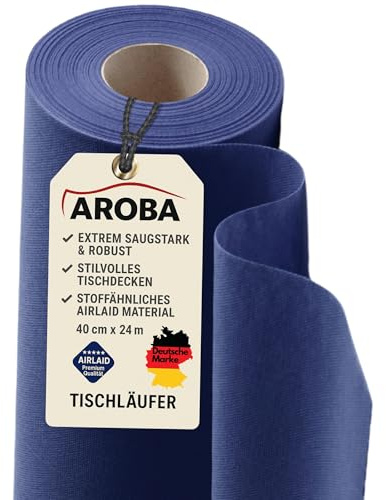 AROBA 1x Airlaid Tischläufer (Blau, 40 cm x 24 m) - Stoffähnliche Tischläufer - Tischband Tischtuchrolle Tischdeko für Hotel Catering Geburtstag Restaurants Kommunion Taufe