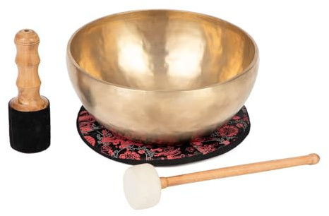 Bodhi Tibetische Klangschale Ø 30 cm | Handgefertigtes Klangschalen Set inkl. Kissen & Klöppel | Singing Bowl aus Indien | Ideal als spirituelles Geschenk | Meditationszubehör aus Bronze