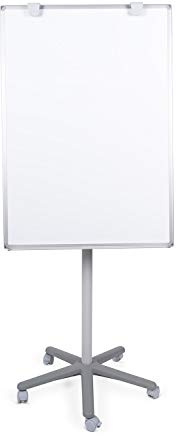 BoardsPlus mobil flipchart, Magnetisk, stjärnfot med 5 ställbara rullar, tavla 70 x 100 cm med aluminiumram, svart, total höjd 180 cm GRÅ