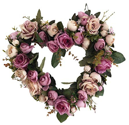 Tubayia Künstliche Blumen Kranz Herzform Türkranz Wandkranz Dekoration für Weihnachten, Hochzeit