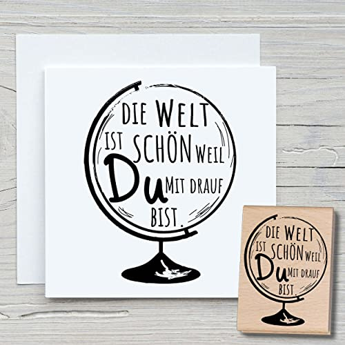 NEWSTAMPS Stempel Die Welt ist schön Motivstempel groß aus Holz & Gummi zum Karten basteln, Holzstempel, Sprüche, Spruchstempel, Textstempel, Schrift, Scrapbook, Textilstempel, Deko