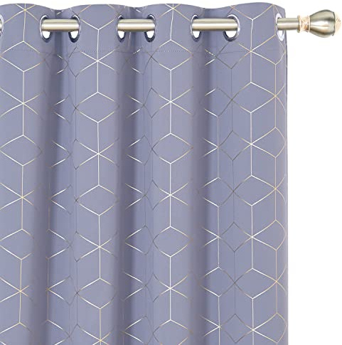 Deconovo Set mit 2 Vorhängen, silberfarben, Motiv Linie, Blickdicht, Thermisch, kältebeständig, 168 x 229 cm, Ösenvorhang, modernes Design, für Schlafzimmer, Haus, Wohnzimmer, Lavendel