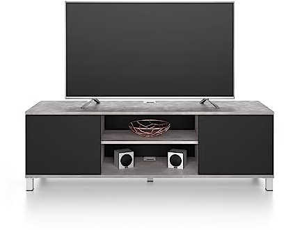 Mobili Fiver, Rachele TV-Schrank, Grauer Beton und Esche, Schwarz, Made In Italy